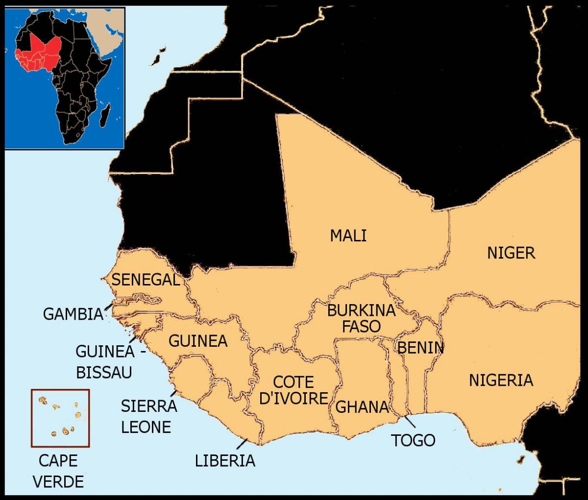 kartta Senegalin kartta länsi-afrikassa