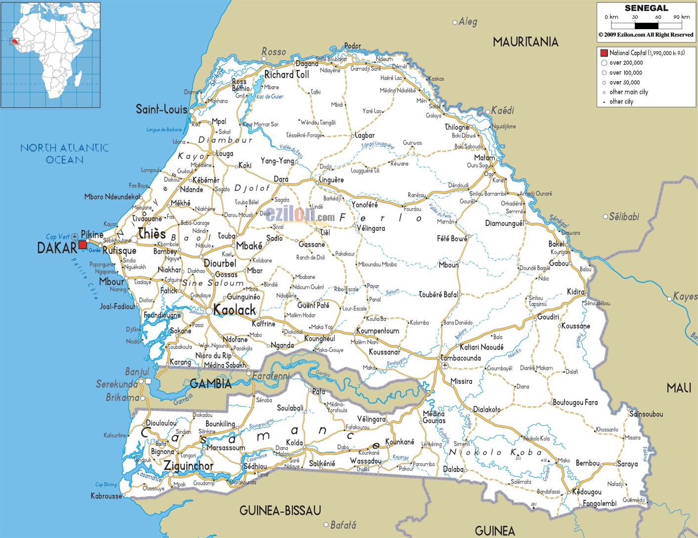 Casamance Senegalin kartta - Senegal casamance kartta (Länsi-Afrikka -  Afrikka)