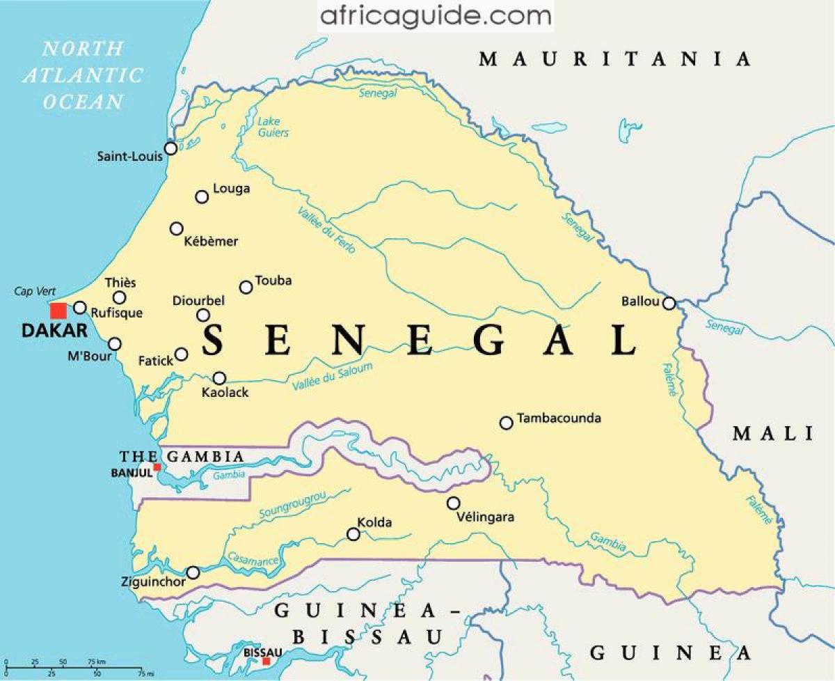 Senegal river kartta - Senegal river-afrikan kartta (Länsi-Afrikka -  Afrikka)