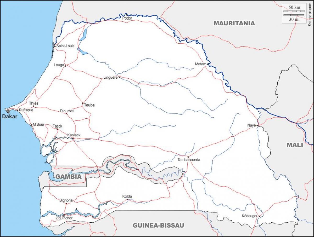 Touba on Senegalin kartta - Kartta touba Senegal (Länsi-Afrikka - Afrikka)